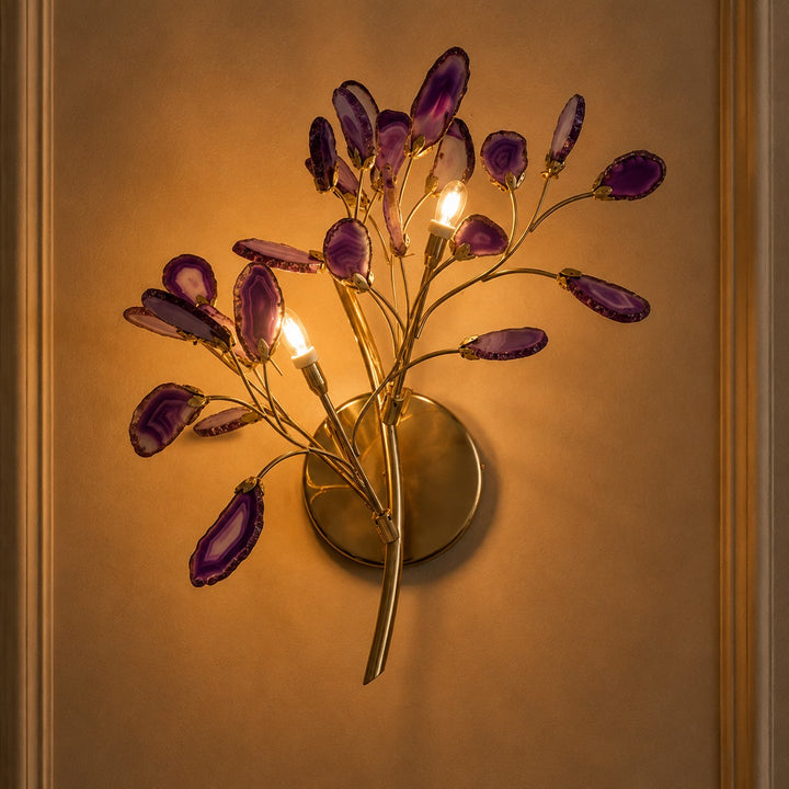 Contemporary Agate Wall Light Metal Fixture Wall Mounted Unique Natural Stone Design LED Indoor Use