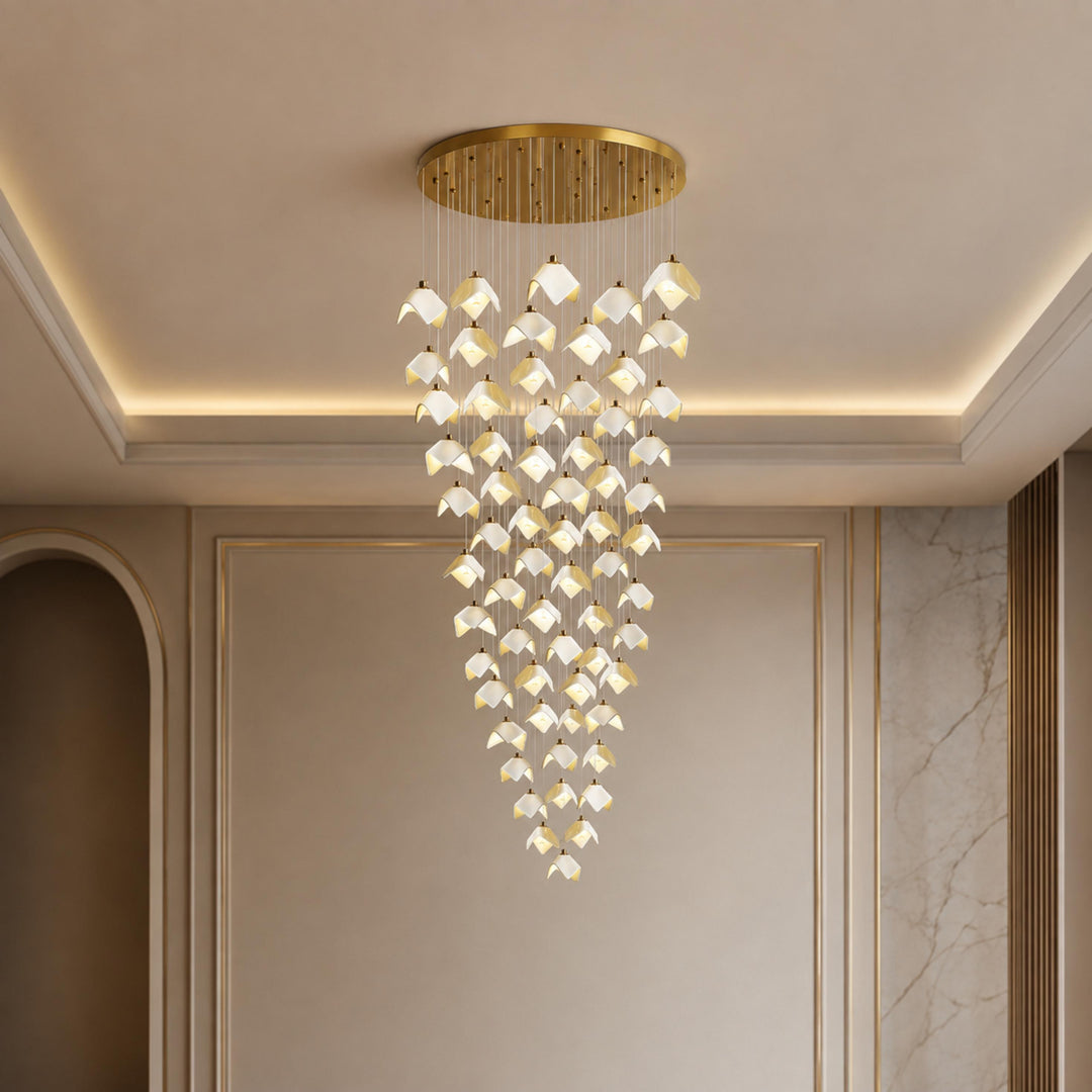 Modern Chandelier Ceiling Light Adjustable Gold Metal and Ceramic LED Fixture 7 to 64 Bulbs