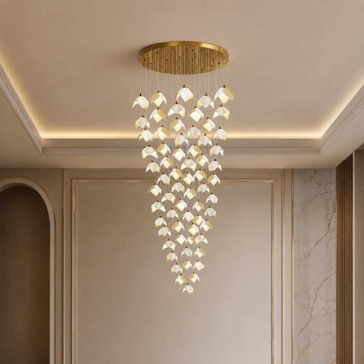 Modern Chandelier Ceiling Light Adjustable Gold Metal and Ceramic LED Fixture 7 to 64 Bulbs