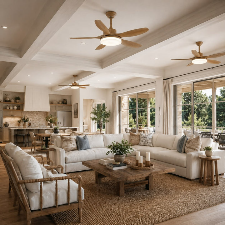 Modern Ceiling Fan Light 5-Blade Flush Mount Metal Adjustable LED with Remote Control