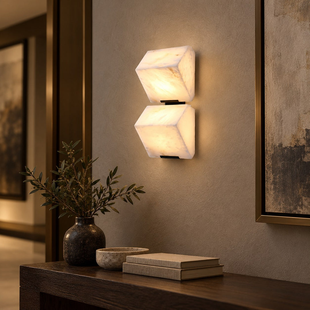 Modern Wall Light Wall Mounted Alabaster Design with Dark Metal Body for Elegant Staircase Lighting