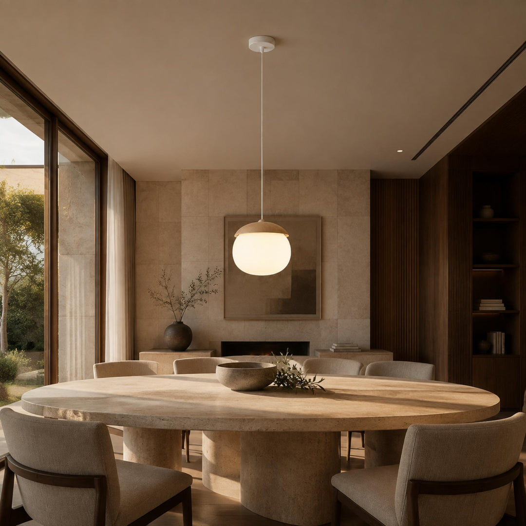 Modern Pendant Light Adjustable Hanging Fixture Wood Look Frosted Glass LED for Kitchen Island