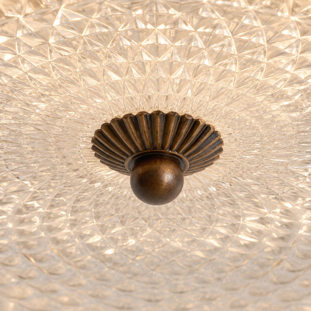 Vintage Brass & Ribbed Glass LED Flush Mount Ceiling Light