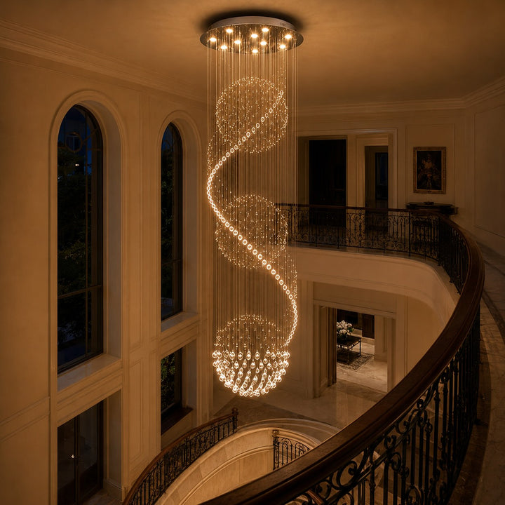 Modern Spiral Chandelier Three Sphere Design Adjustable K9 Crystal Hanging Light Fixture