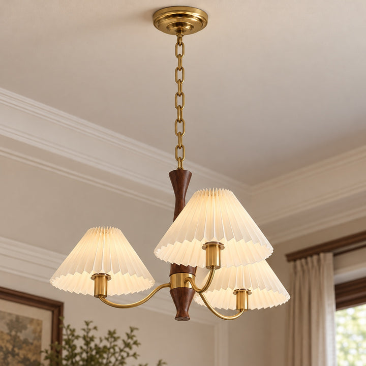 Modern Chandelier Ceiling Light Adjustable Hanging Metal Frame Pleated Shade Dimmable