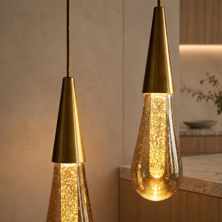 Modern Adjustable Pendant Light Hanging Chrome-Plated Iron and Crystal LED Fixture