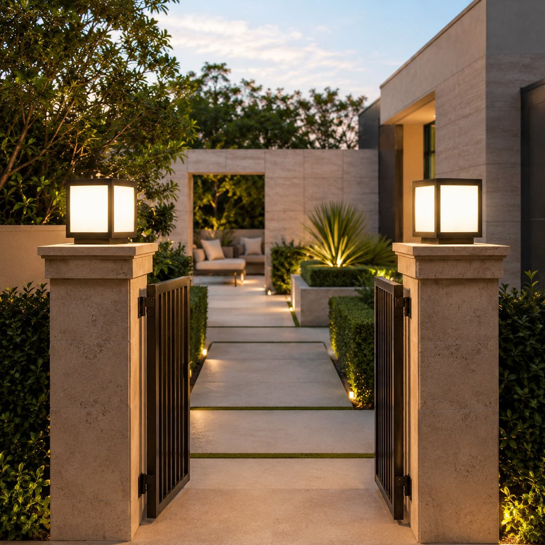 Solar Outdoor Lighting Modern Square Pillar Light Wall Mounted Stainless Steel LED Fixture