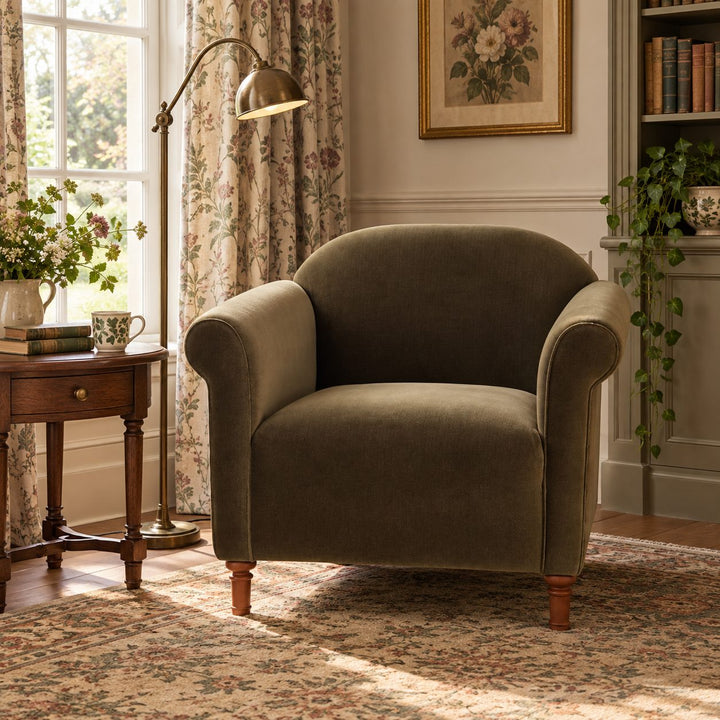 Modern Velvet Accent Armchair with Solid Birch Legs for Comfortable Lounge Seating