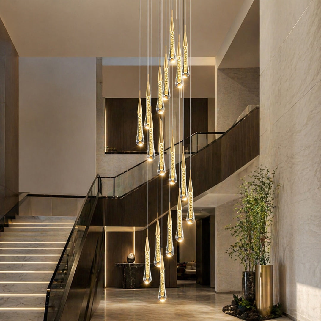Modern Crystal Chandelier Pendant Light Long Hanging Aluminum LED Fixture for Stylish Illumination