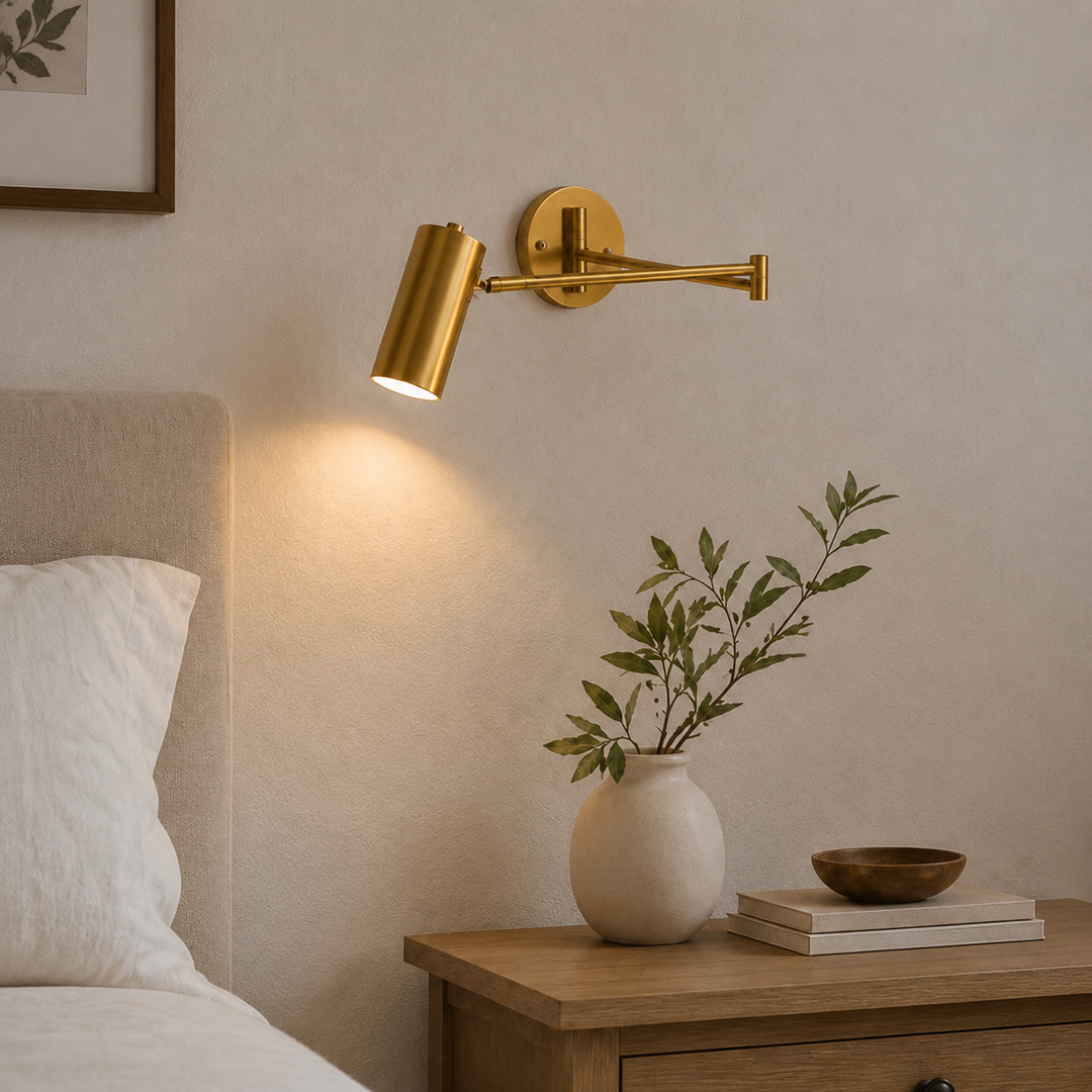 Industrial Wall Sconce Adjustable Arm LED Lighting Fixture Brass and Matte Black Wall Light