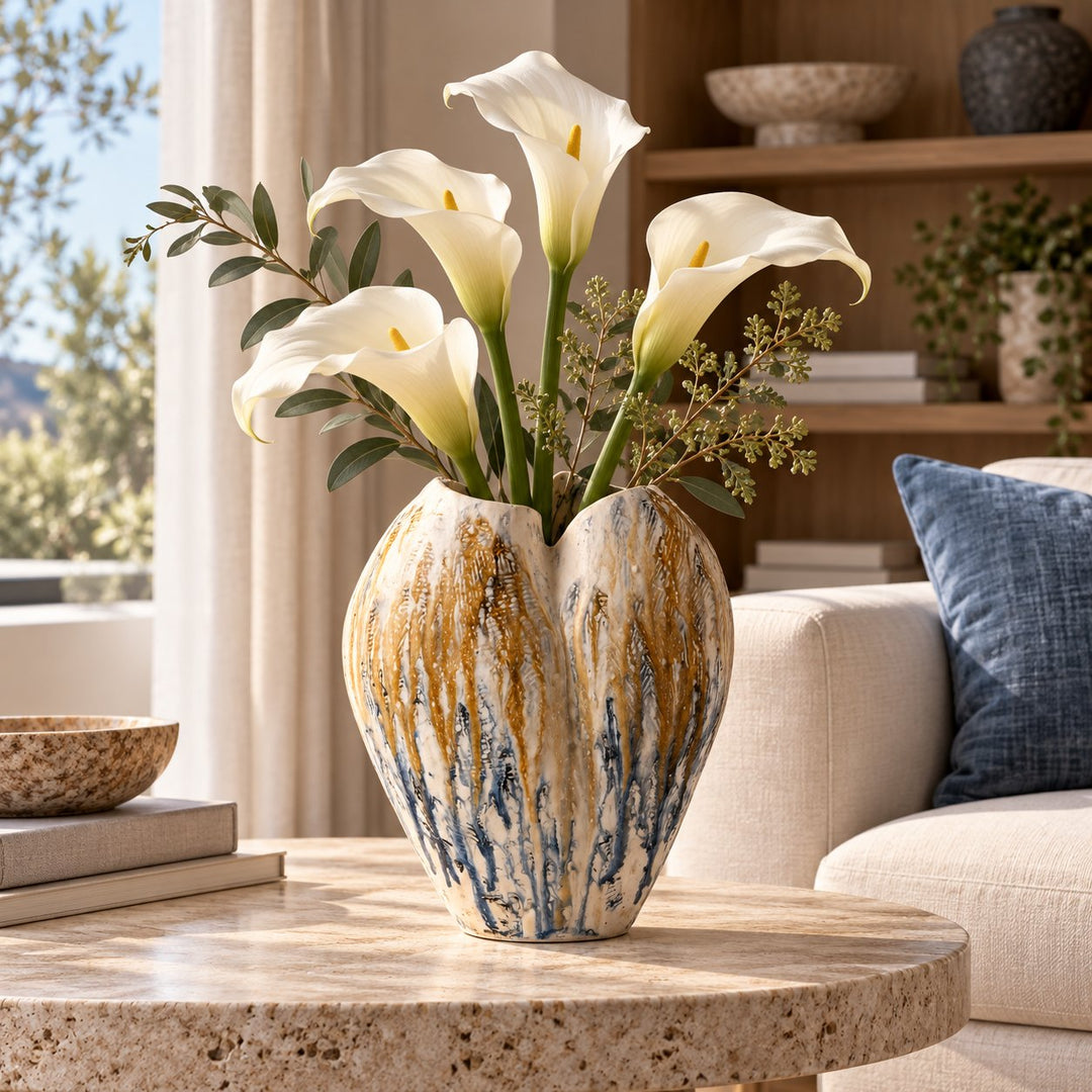 Handcrafted Earth-Tone Ceramic Vase Sculptural Design Decorative Vessel for Floral Arrangements 30cm