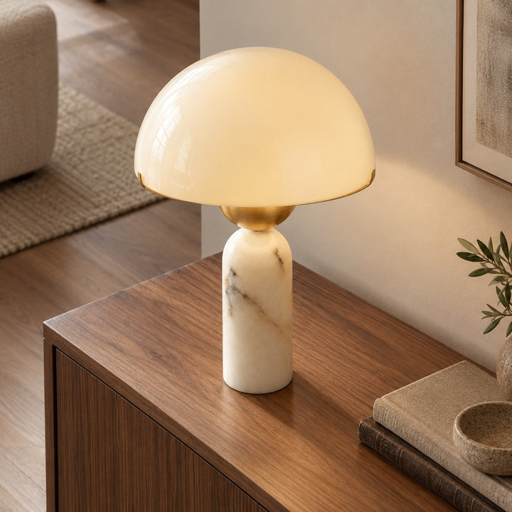 Modern Adjustable Table Lamp with Alabaster Shade and LED Compatibility for Bedroom or Desk Use