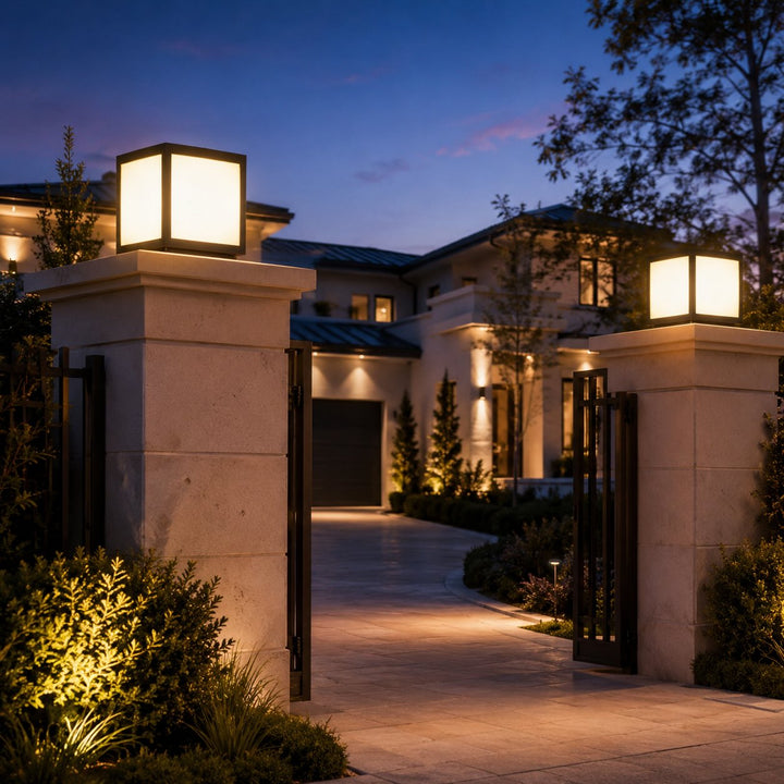 Solar Outdoor Lighting Modern Square Pillar Light Wall Mounted Stainless Steel LED Fixture