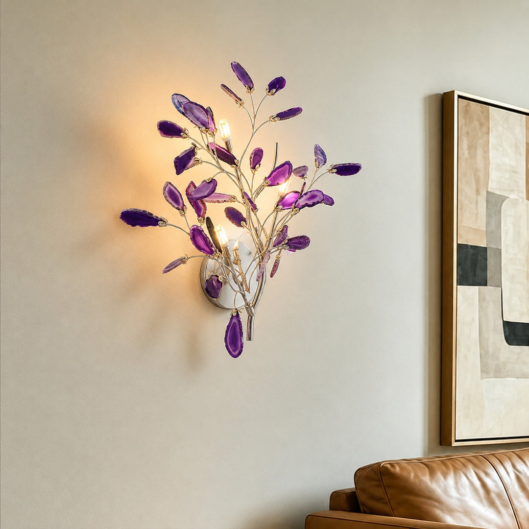 Contemporary Agate Wall Light Metal Fixture Wall Mounted Unique Natural Stone Design LED Indoor Use
