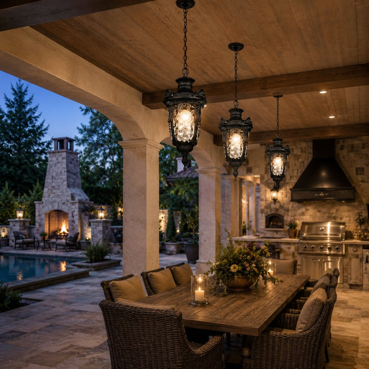 Rustic Modern Outdoor Pendant Light Adjustable Hanging Aluminum Glass Waterproof LED Garden Lights