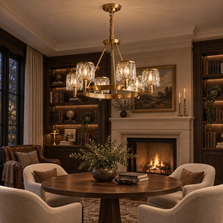 Modern Crystal Chandelier Adjustable Hanging Brass 6 or 8 Light E12 LED Fixture