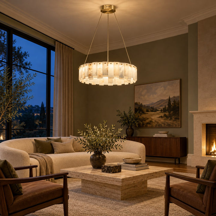 Modern Chandelier Light Ceiling Mounted Alabaster Glass with LED Illumination for Dining Room