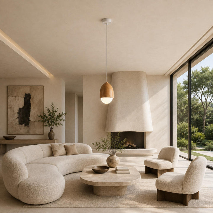 Modern Pendant Light Adjustable Hanging Fixture Wood Look Frosted Glass LED for Kitchen Island