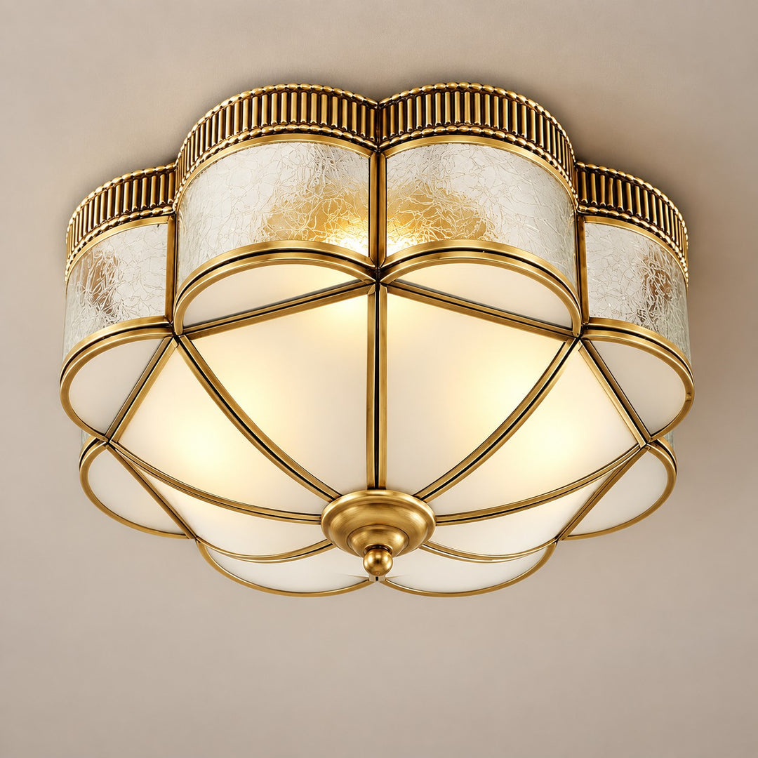 Modern Brass Flush Mount Ceiling Light with Frosted Glass Shade LED Compatible for Indoor Use