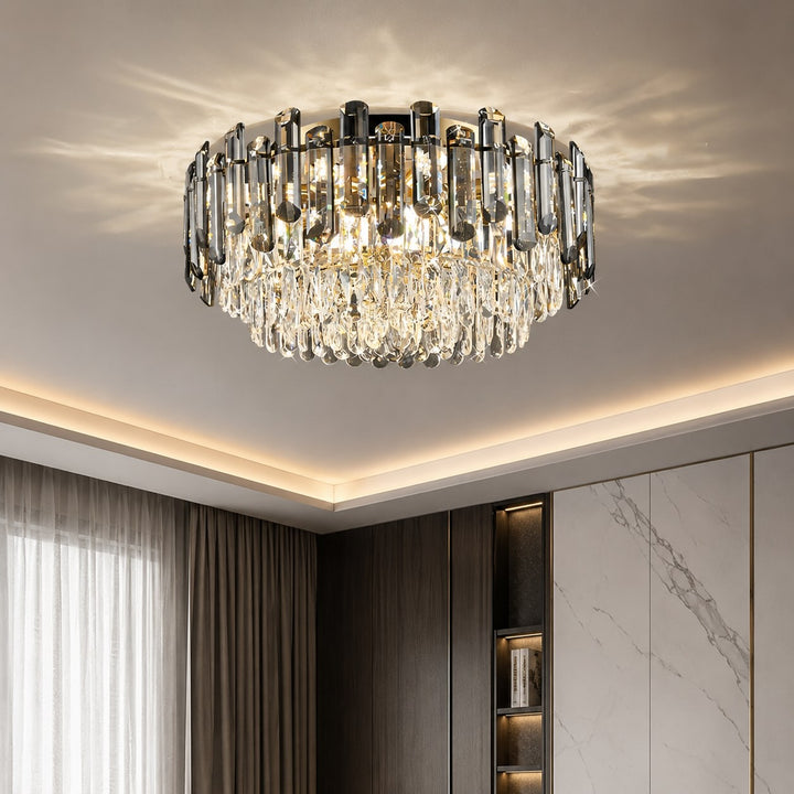 Modern Round Ceiling Light Chandelier with Crystal Accents Stainless Steel LED Adjustable Color Temperature
