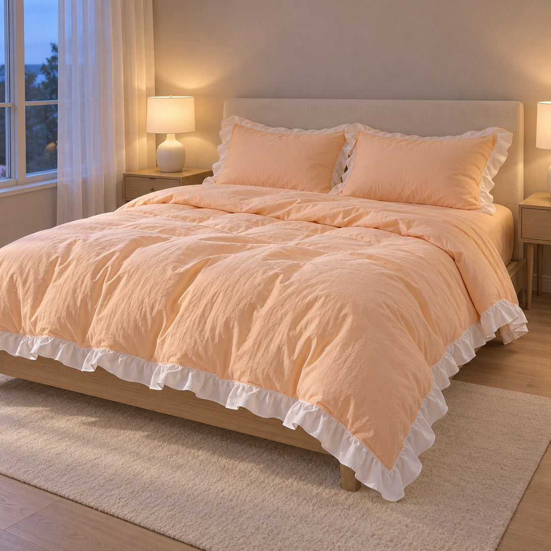 Modern Crumpled Ruffle Bedding Set Duvet Cover and Flat Sheet Polyester Soft Texture