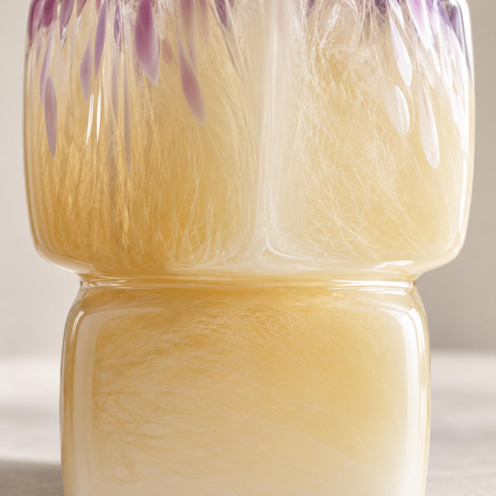 Modern Glass Vase Cube-Form Handcrafted Yellow Lavender Speckled Design 30cm Home Decor
