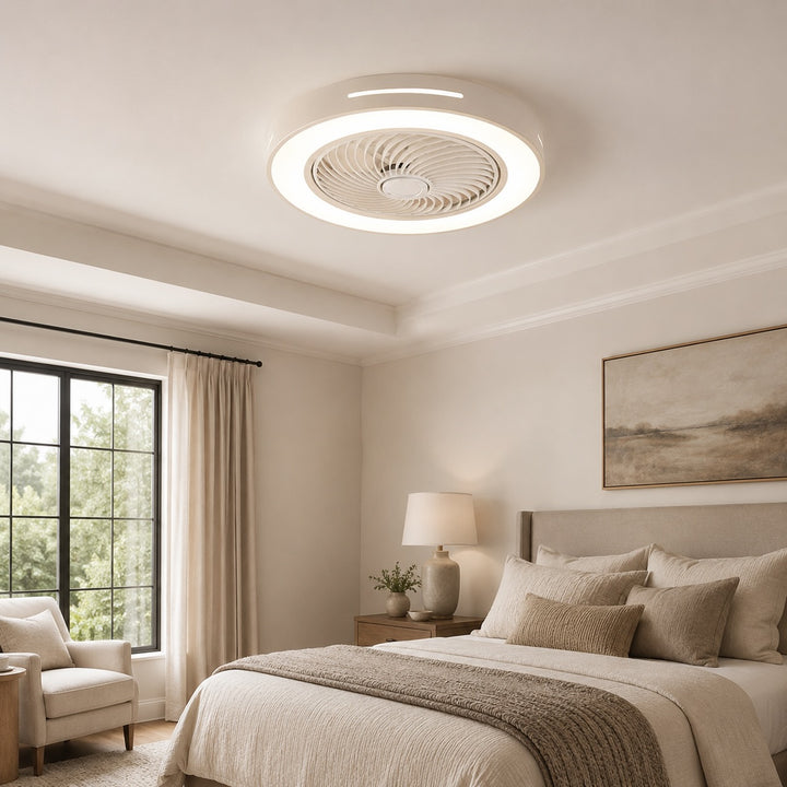 Modern Bladeless Ceiling Fan with Lights Flush Mount Iron Adjustable LED 72W for Home