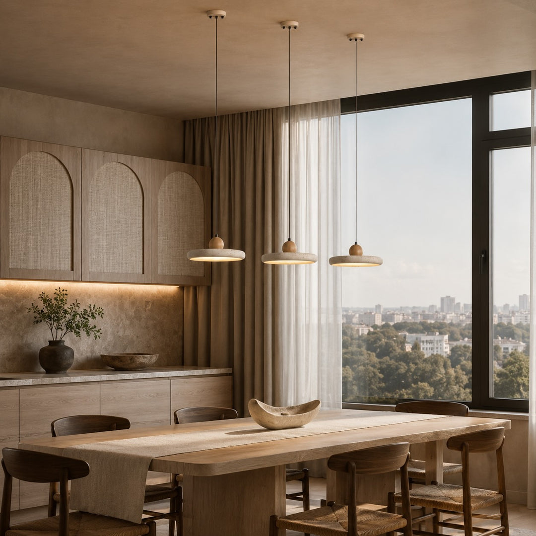 Modern Pendant Lamp Hanging Travertine Stone Finish LED Kitchen Pendant Lighting 30cm