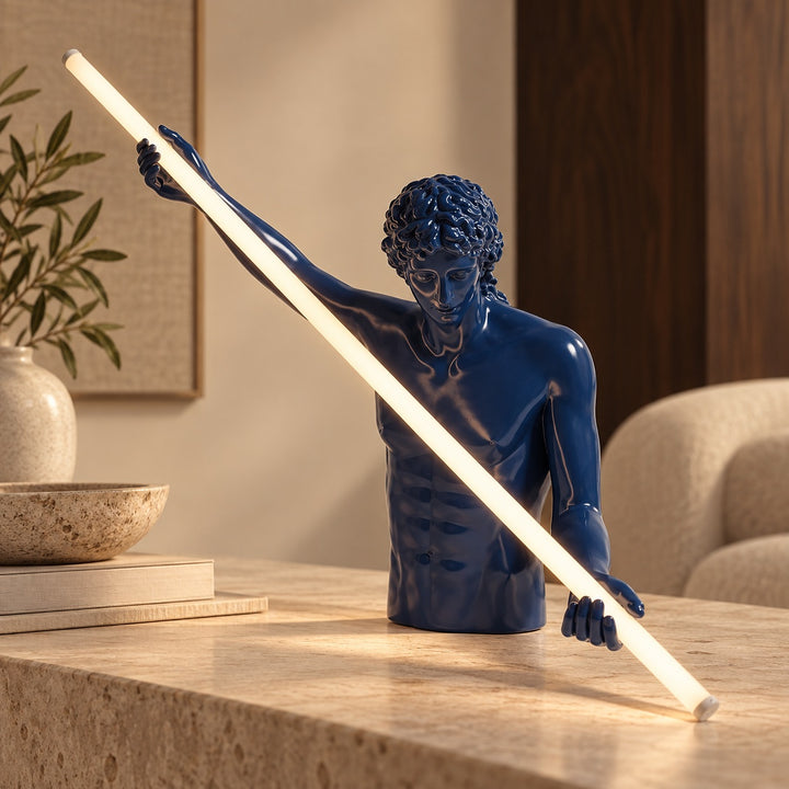 Modern Cobalt Blue Table Lamp with Linear LED Light and Adjustable Color Temperature