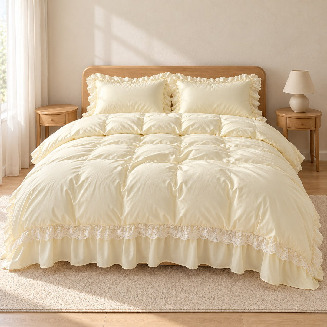 Modern Ruffle Lace Bedding Set with Elastic Skirt Bed Sheet and Soft Polyester Material