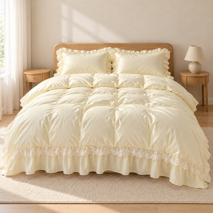 Modern Ruffle Lace Bedding Set with Elastic Skirt Bed Sheet and Soft Polyester Material