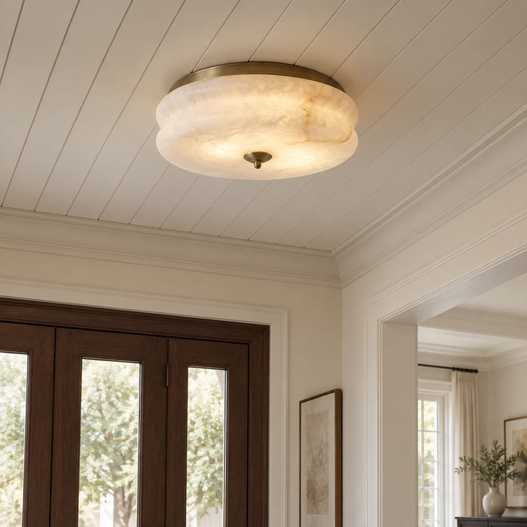 Modern Flush Mount Ceiling Light Fixture Alabaster LED 12 Inch 15W Warm White