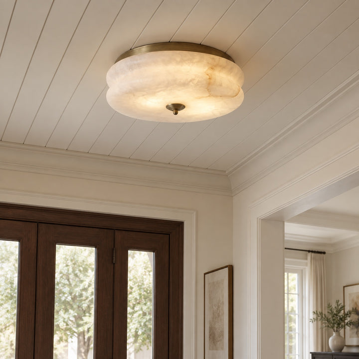 Modern Flush Mount Ceiling Light Fixture Alabaster LED 12 Inch 15W Warm White