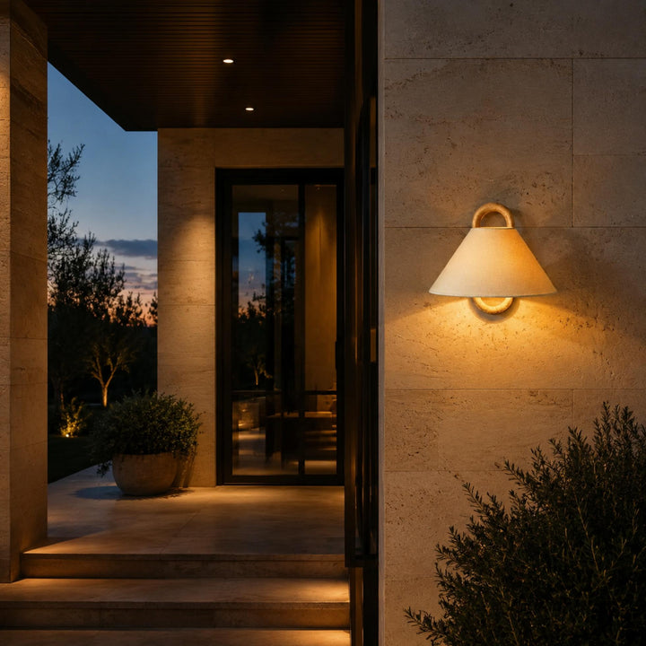 Minimalist Wall Light Wall Mounted Beech Wood Base Fabric Shade LED Soft Ambient Lighting