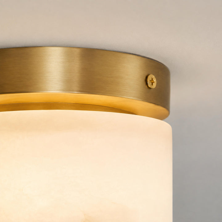 Natural Alabaster Flush Mount Ceiling Light – Modern Brass Finish