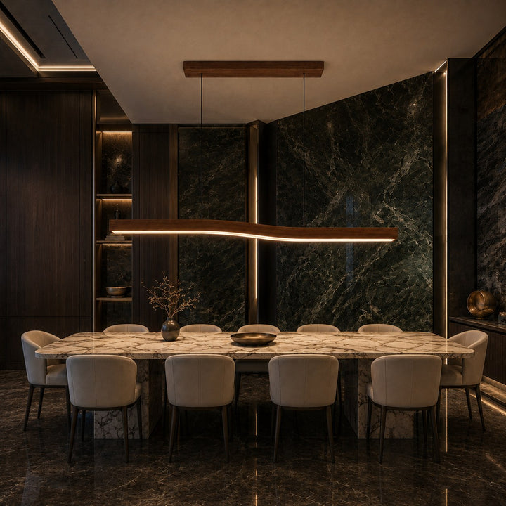 Modern Pendant Light Adjustable Hanging Design Wood Finish Dimmable LED for Kitchen Island