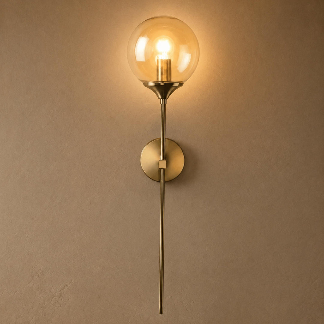 Modern Minimalist Wall Sconce Lighting Wall Mounted Glass Shade Metal Detailing LED Compatible