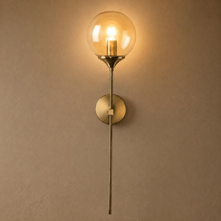Modern Minimalist Wall Sconce Lighting Wall Mounted Glass Shade Metal Detailing LED Compatible