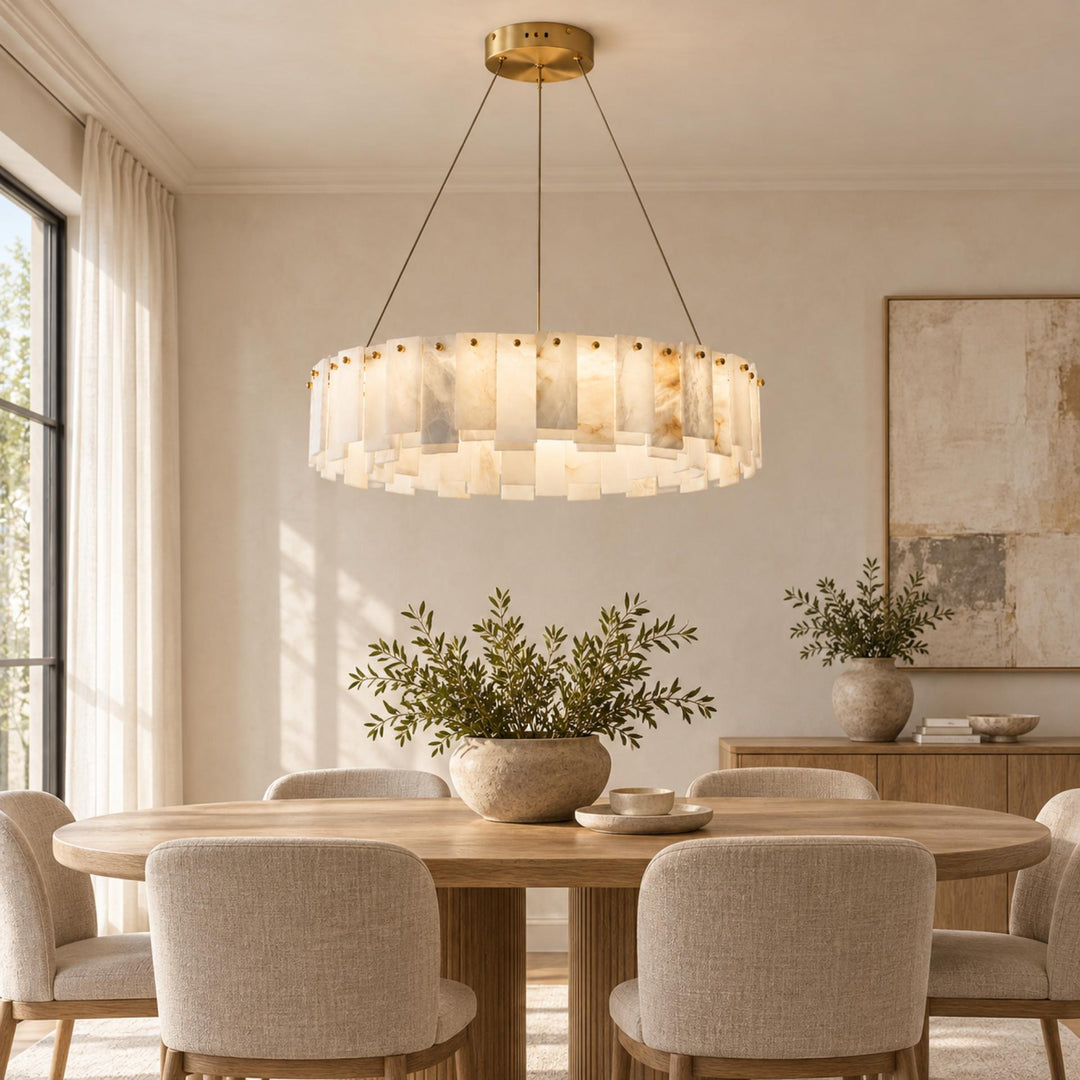 Modern Chandelier Light Ceiling Mounted Alabaster Glass with LED Illumination for Dining Room