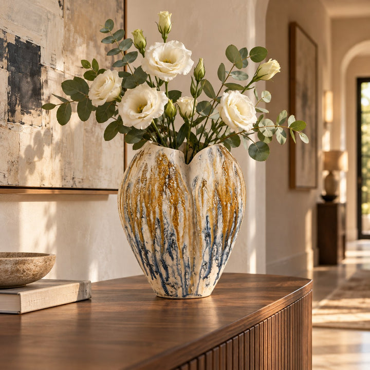 Handcrafted Earth-Tone Ceramic Vase Sculptural Design Decorative Vessel for Floral Arrangements 30cm
