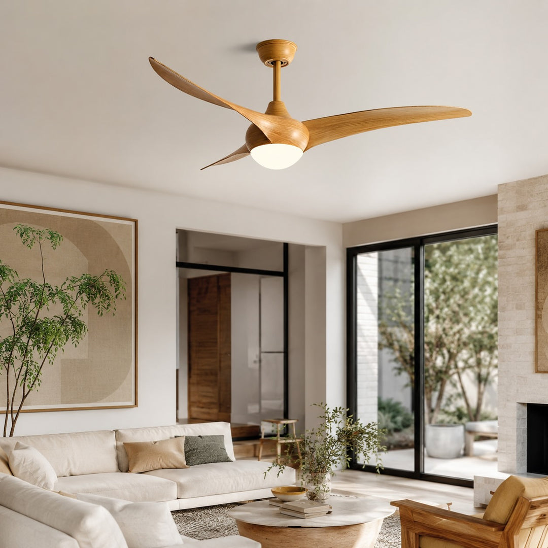 Contemporary 52 Inch Ceiling Fan with Lights Flush Mount Metal and Glass LED Dimmable DC Motor