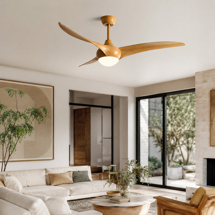 Contemporary 52 Inch Ceiling Fan with Lights Flush Mount Metal and Glass LED Dimmable DC Motor