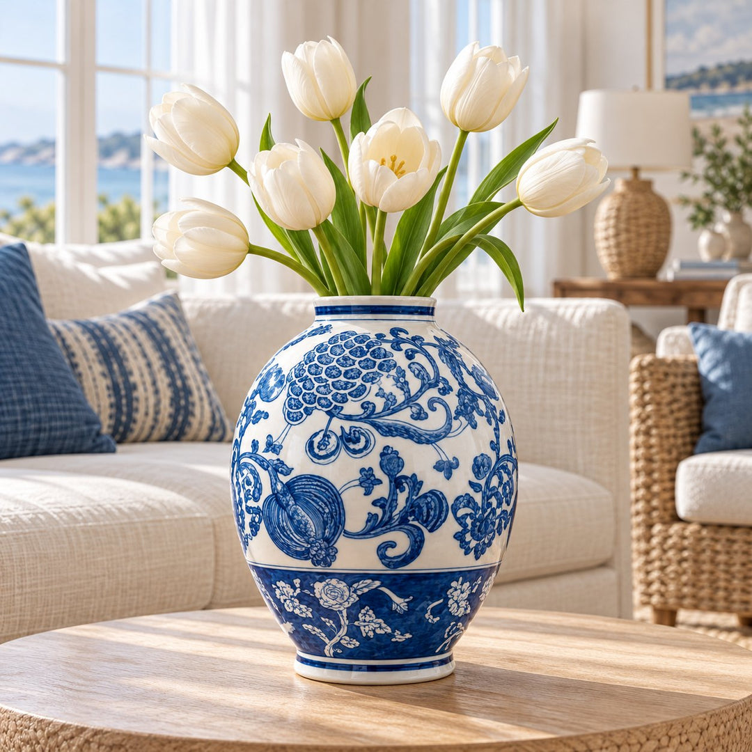 Modern Ginger Jar Porcelain Vase Hand-Decorated Blue and White Floral Design 27.5cm