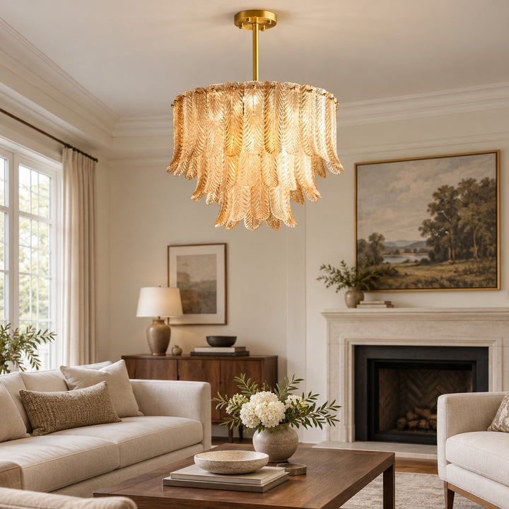 Modern Flush Mount Ceiling Light with Metal Frame and Amber Glass LED Illumination