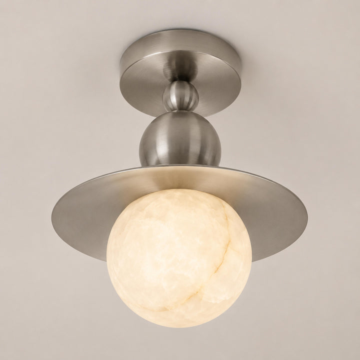 Mid-Century Modern Semi-Flush Mount Ceiling Light – Glass or Alabaster Globe