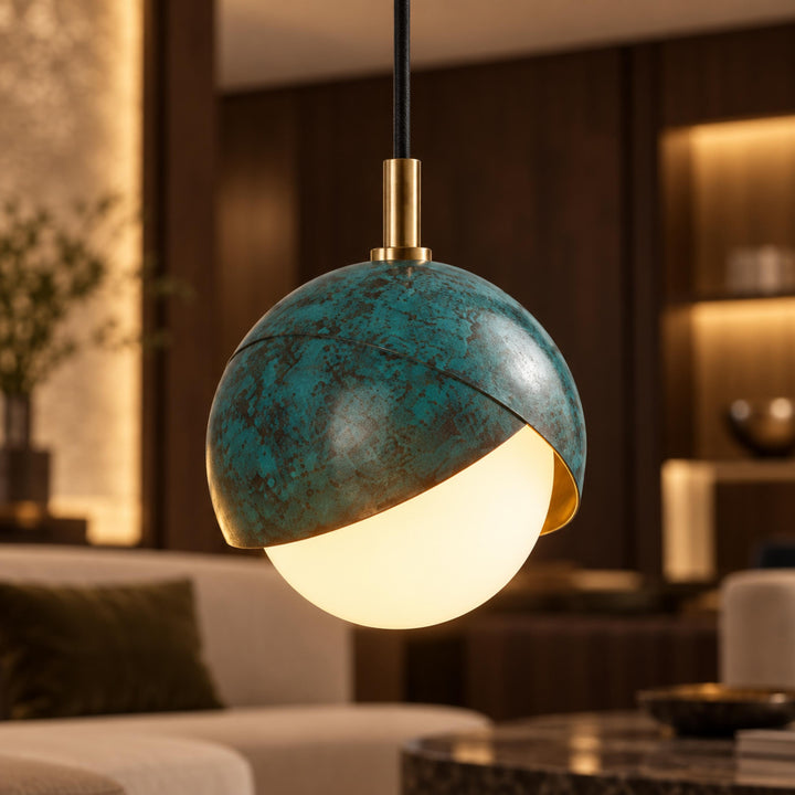 Modern Deep Sea Blue Glass Globe Pendant Light with Brass – G9 Ceiling Light