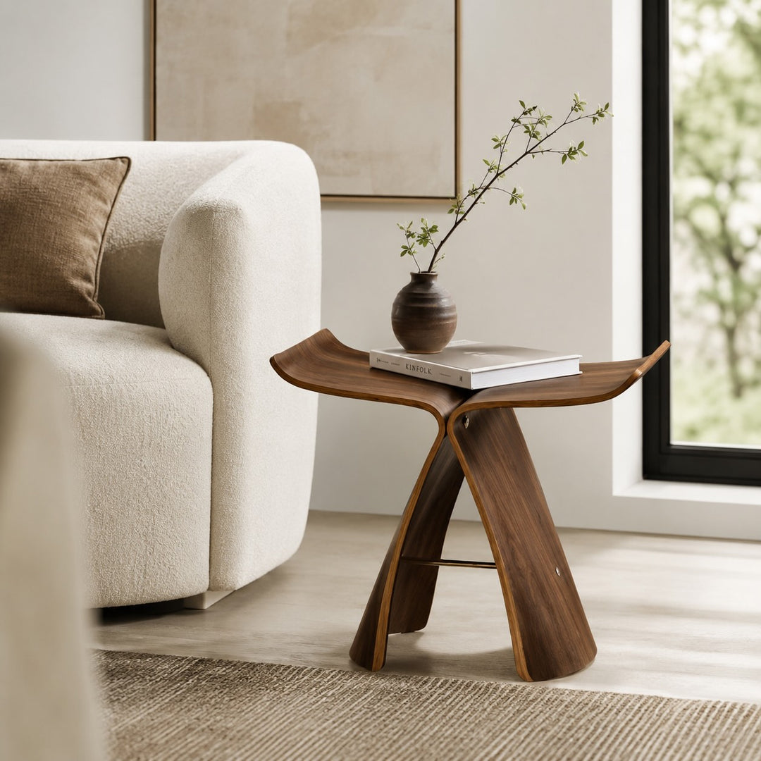 Modern Scandinavian Coffee Table Bench Wood-Based with Stainless Steel Legs Adjustable Design
