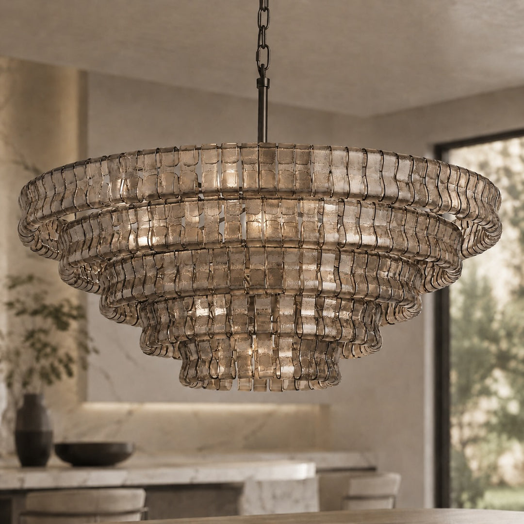 Modern Chandelier Light Adjustable Hanging Glass Steel 6 Bulb Dimmable Indoor Fixture