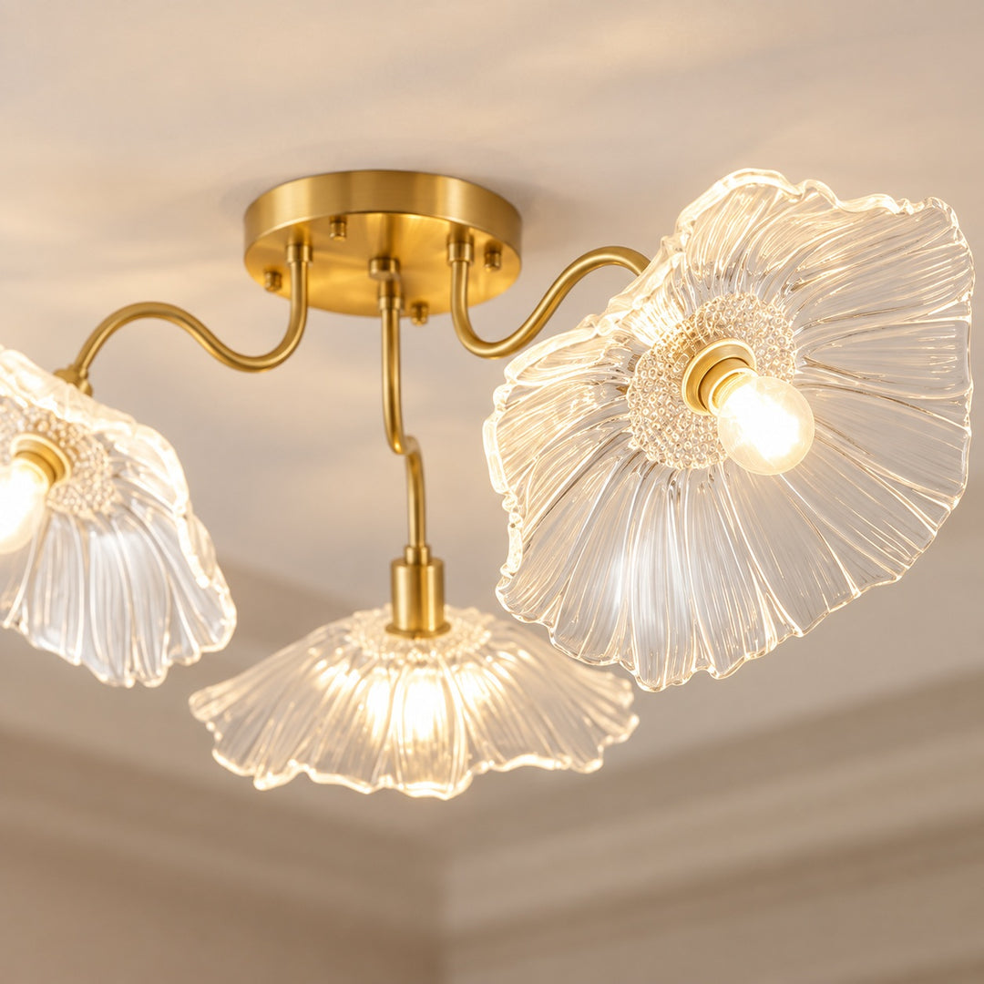 Modern Flush Mount Ceiling Light Fixture with Lotus Leaf Glass Shade and LED Technology