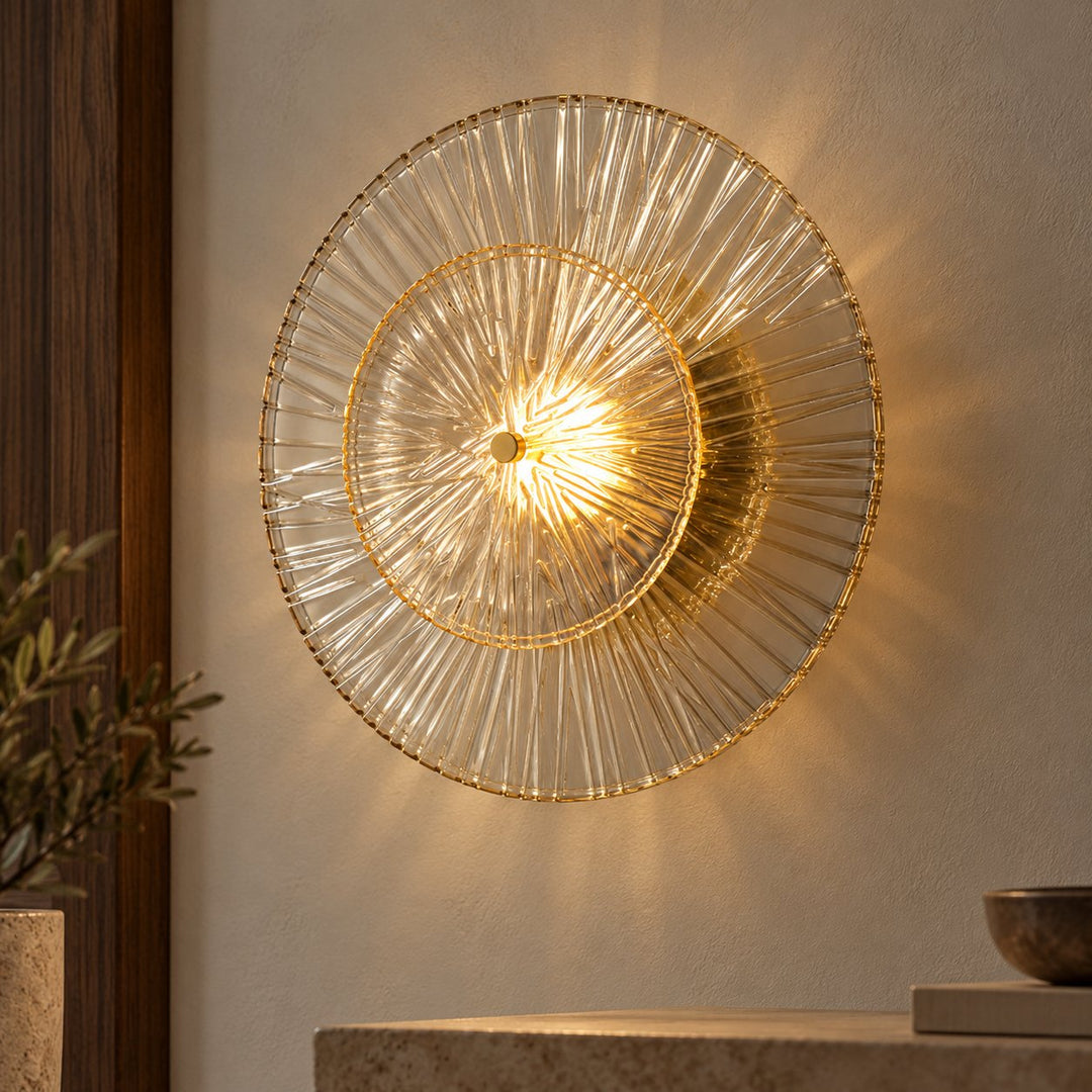 Layered Fluted Glass LED Wall Sconce – Brass Interior Wall Light